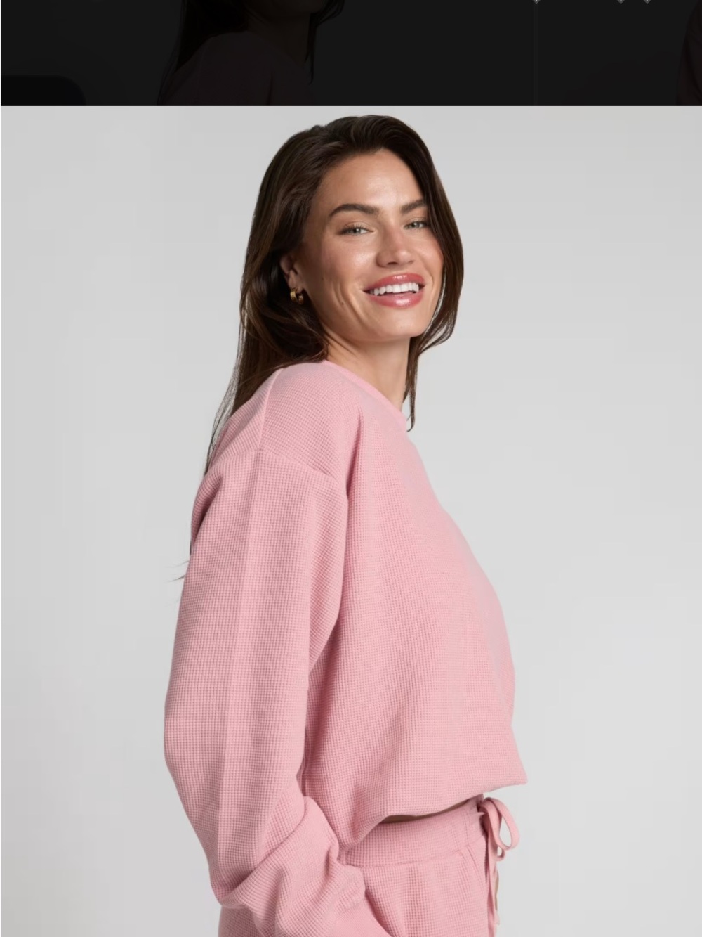 Comfrt Unisex Waffle-Knit Crewneck Long Sleeve Shirt in Baby Pink